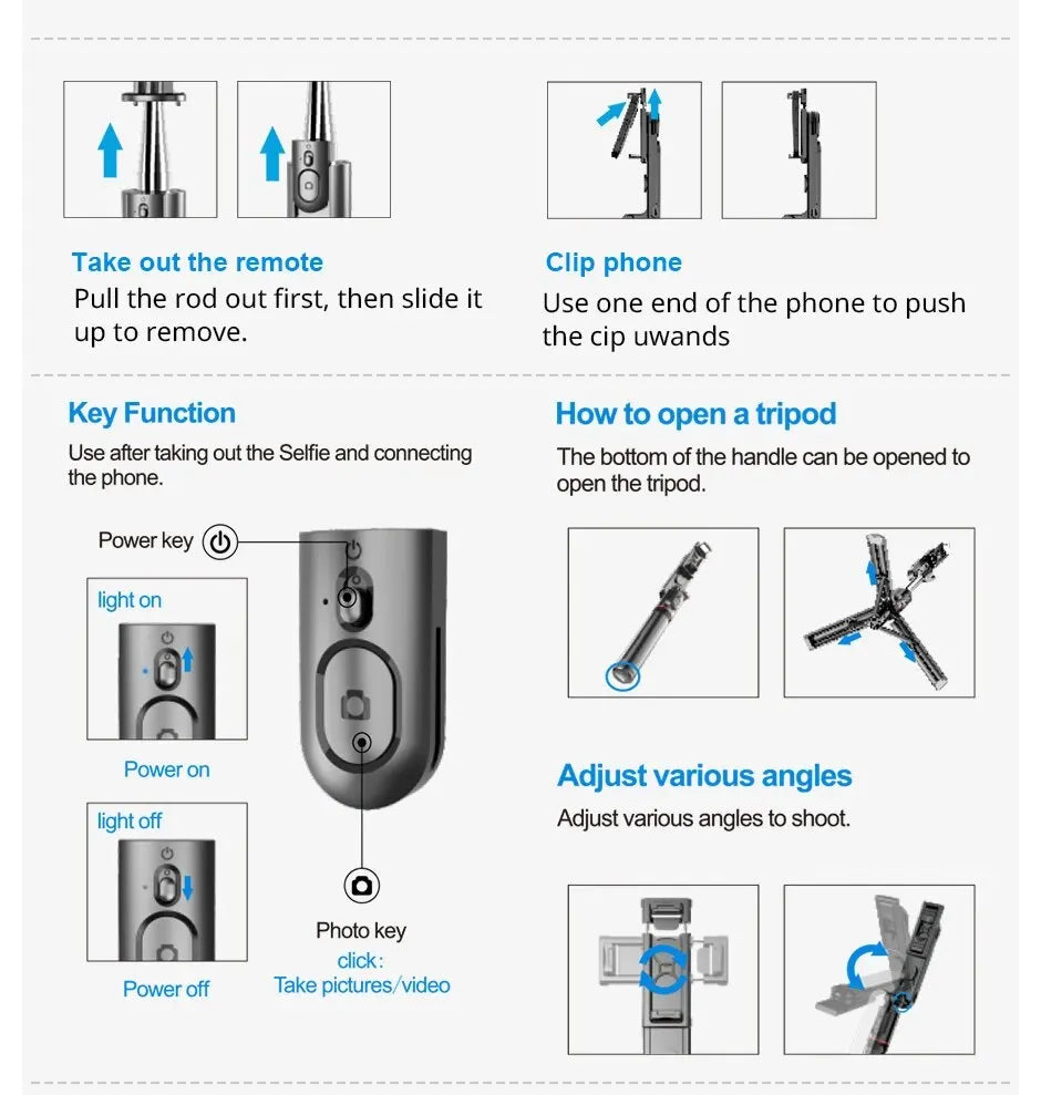 Portable Selfie Stick Phone Tripod with LED