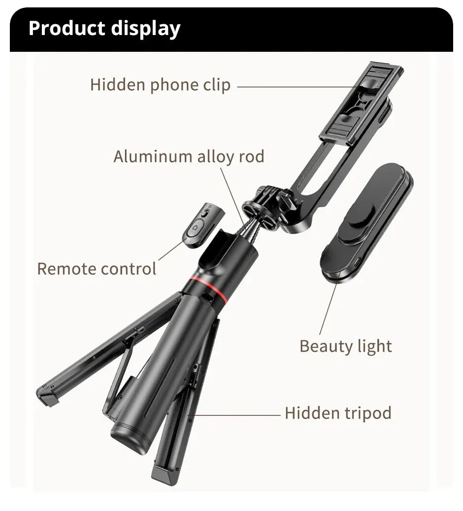 Portable Selfie Stick Phone Tripod with LED