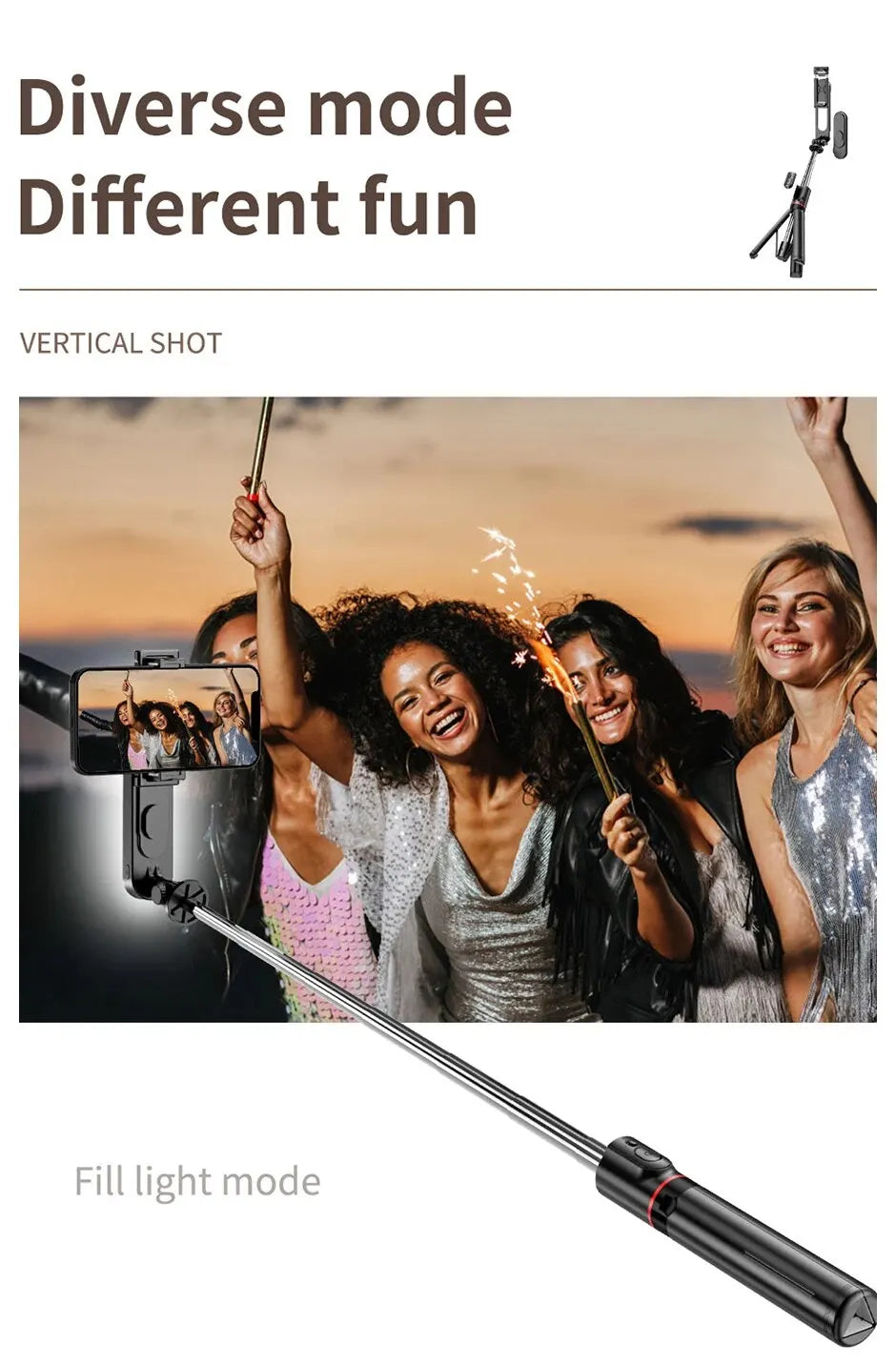 Portable Selfie Stick Phone Tripod with LED