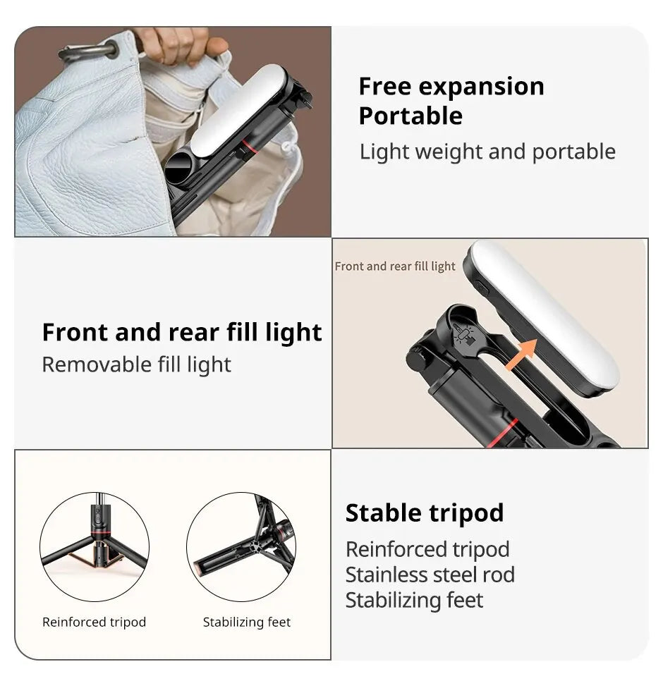 Portable Selfie Stick Phone Tripod with LED