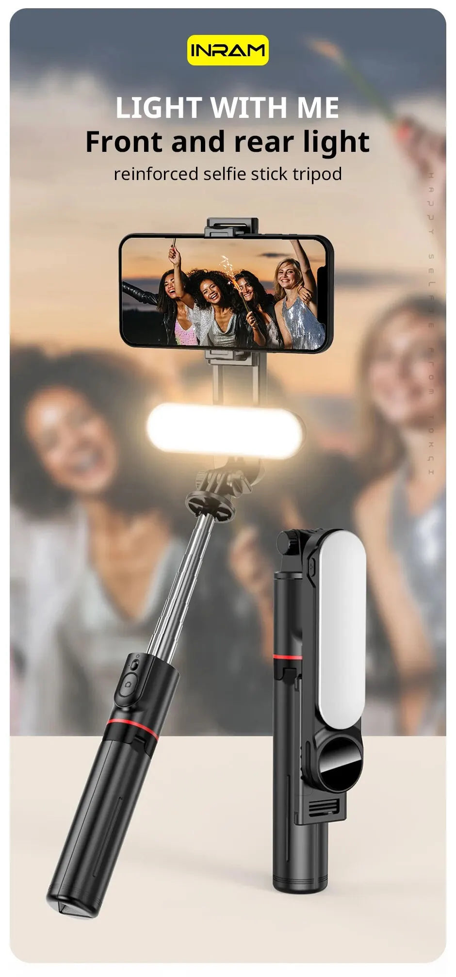 Portable Selfie Stick Phone Tripod with LED