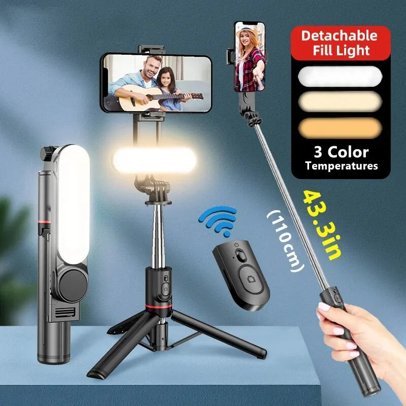 Portable Selfie Stick Phone Tripod with LED
