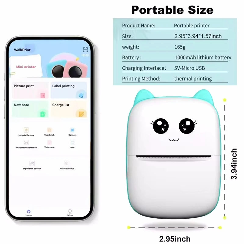 Portable Mini Printer - with printing paper